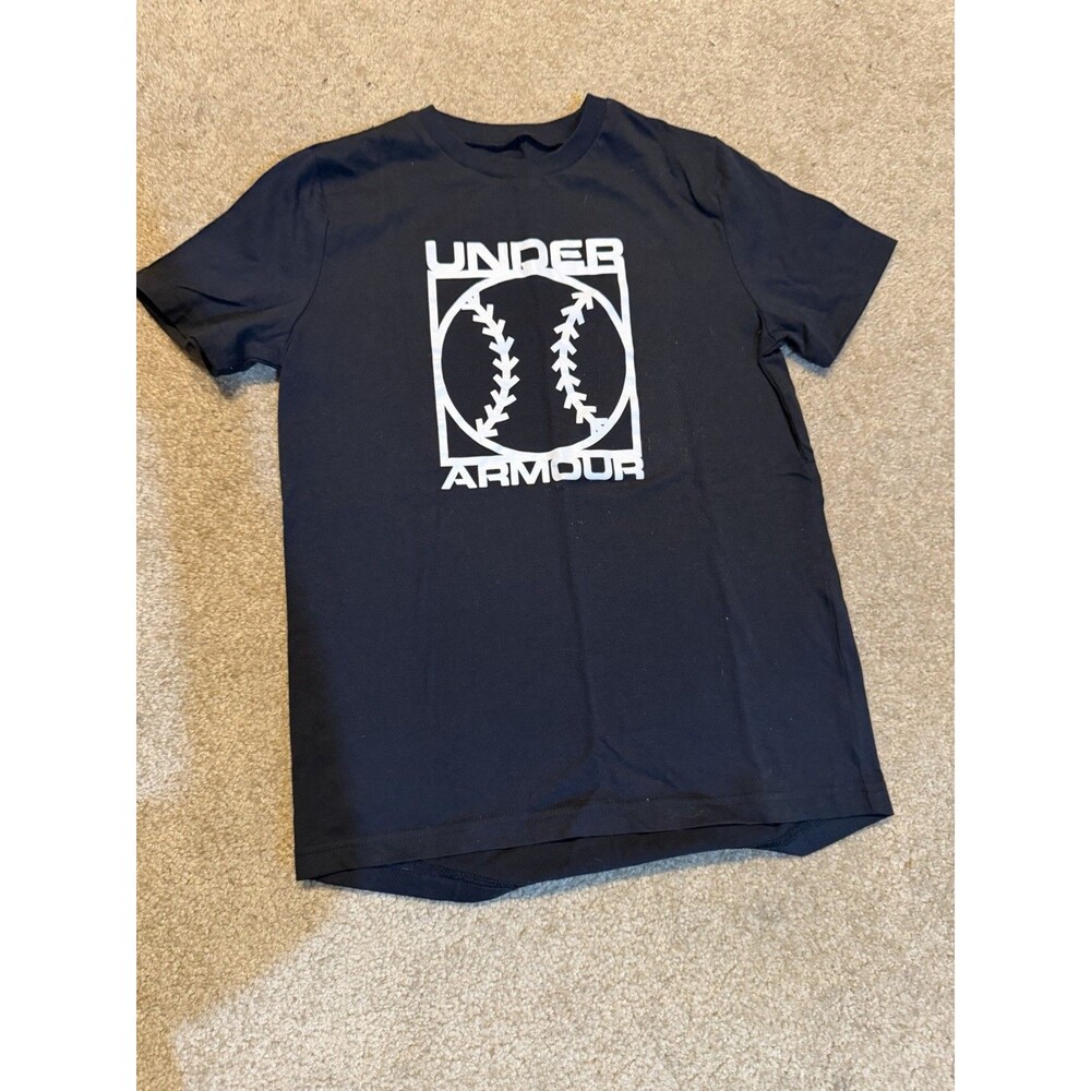 Youth Boys Under Armour Black T-Shirt W/ Baseball & Logo Size Medium NWOT
